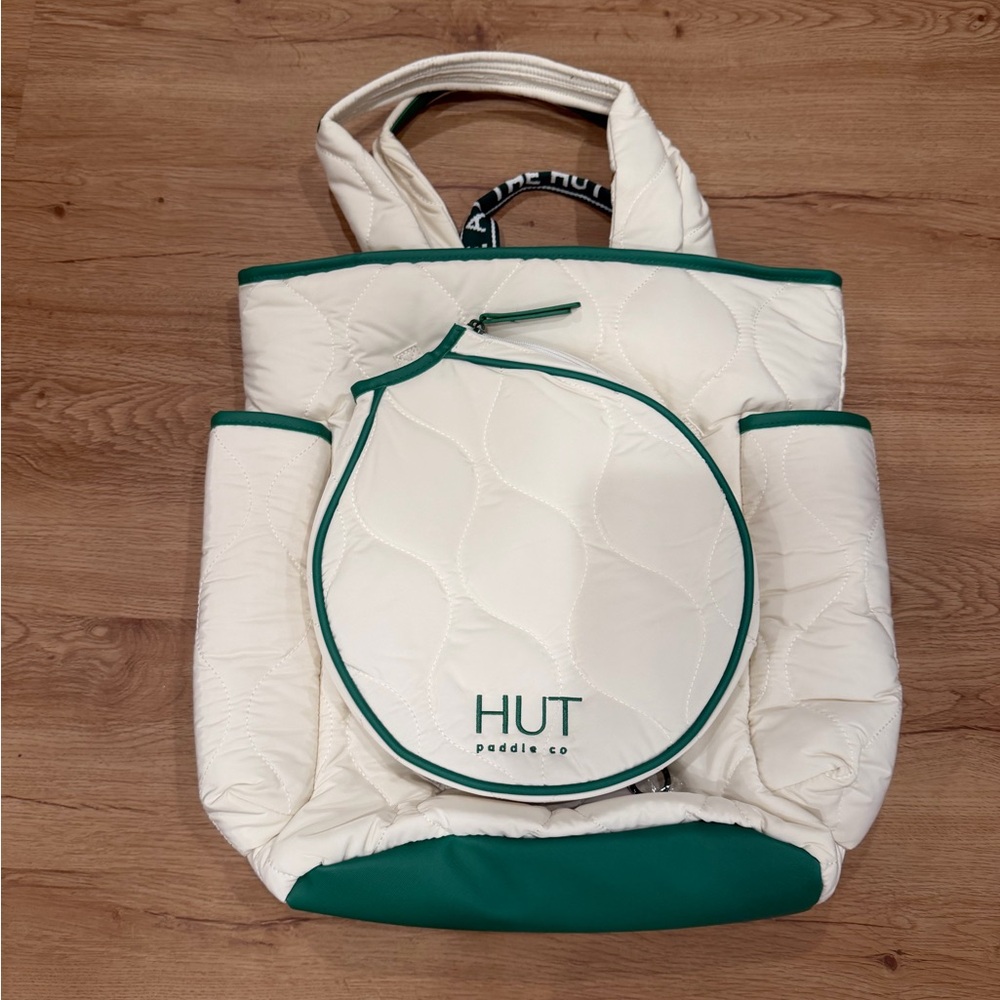 Quilted White and Green Baby Bag
